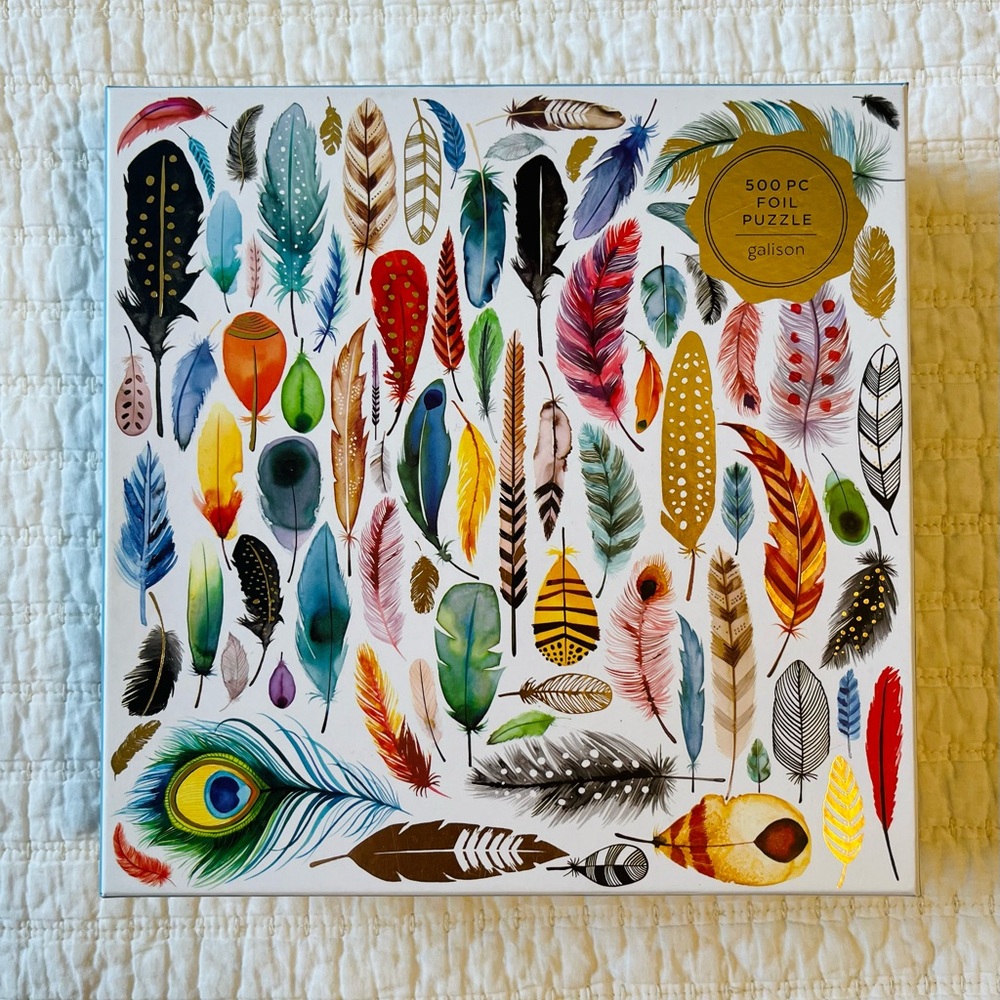 Galison 500 Piece Foil Puzzle with Colorful Feathers